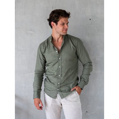 TallGuys pánská prodloužená lněná košile 2.0 dlouhý rukáv slim stone olive – Zboží Dáma