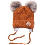BABY NELLYS Zimní čepice s fleecem Teddy Bear chlupáčk. bambulky hnědá šedá – Zboží Mobilmania