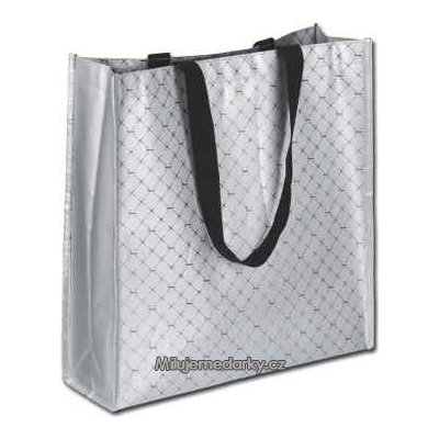 Nákupní taška z netkané textilie stříbrná lesklá s potiskem loga Santini – Zboží Mobilmania