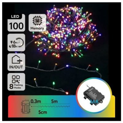 Aigostar - LED Ven. vánoční řetěz 100xLED/8 funkcí 3xAA 5,3 m IP44 multicolor B10303K2P – Hledejceny.cz