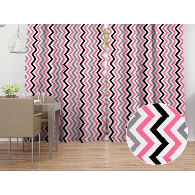 Biante Bavlněný závěs Sandra SA-377 Růžovo-šedo-černé cik-cak proužky 150x250 cm – Hledejceny.cz