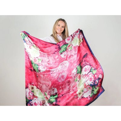 velký saténový šátek s květy 16 pink – Zbozi.Blesk.cz