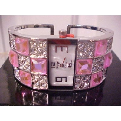 Luxusní dámské hodinky Geneva stříbrné, bílé a růžové krystaly