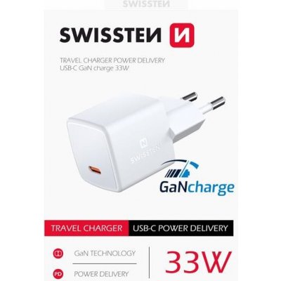 Nabíječka cestovní SWISSTEN GaN USB-C (PD), 33W, bílá – Zboží Živě