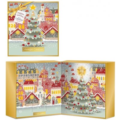 Yankee Candle adventní kalendář kniha votivní svíčka ve skle 12 ks + čajová svíčka 12 ks + svícen – Sleviste.cz