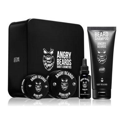 Angry Beards The Traveller olej na vousy 30 ml + balzám na vousy 50 ml + vosk na vousy 30 ml + šampon na vousy 250 ml dárková sada – Zbozi.Blesk.cz