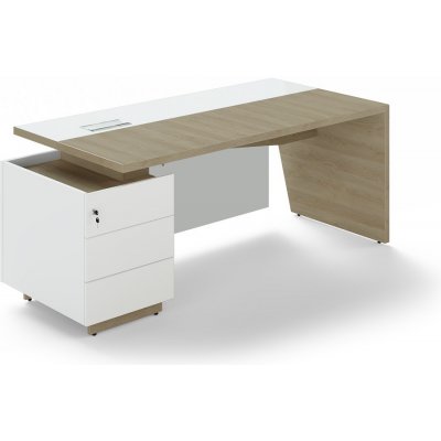 Lenza Stůl Trevix 200,5 x 90 cm + levý kontejner, dub pískový / bílá – Zboží Mobilmania