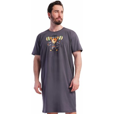 Pánská noční košile s vtipným cvičícím kocourem činka, hamburgery a motivace do postele 1P1972 šedá – Zboží Mobilmania