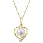 Evolution Group Zlatý 14 karátový náhrdelník srdce s bílou říční perlou a brilianty 92PB00049 – Sleviste.cz