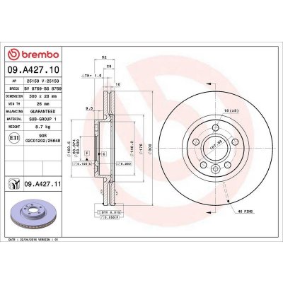 Brzdový kotouč BREMBO 09.A427.11 | Zboží Auto