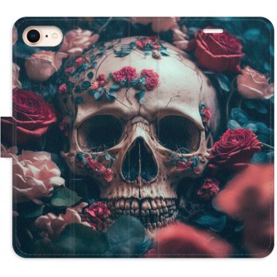 Pouzdro iSaprio Flip s kapsičkami na karty - Skull in Roses 02 Apple iPhone 7 / 8 / SE 2020 / SE 2022 – Zboží Mobilmania