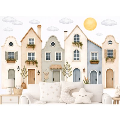 Nalepte.cz Akvarelové boho domečky samolepící ochrana zdi za postel arch 75 x 41 cm – Hledejceny.cz