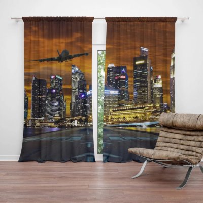 Závěsy Letadlo nad mrakodrapy: 2 ks - 140x250 cm - Sablio – Hledejceny.cz