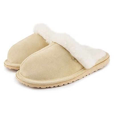 Vlnka dámské kožené pantofle s ovčí vlnou Marie béžová – Zboží Dáma