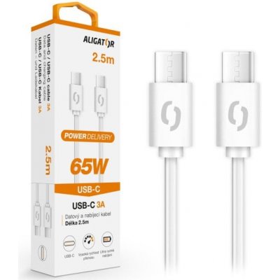 Aligator DATKP59 POWER 65W, USB-C/USB-C 3A, 2,5m, bílý – Sleviste.cz