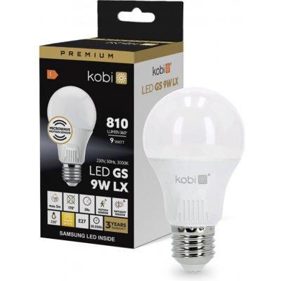 LED žárovka LED E27 A60 9W = 60W 810lm 3000K teplá bílá 220° KOBI čidlem Pohybu i soumraku – Hledejceny.cz