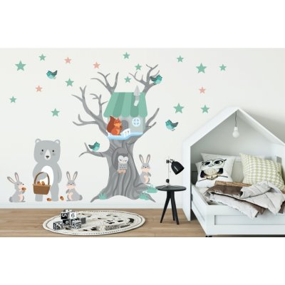 DumDekorace Milá nálepka na zeď pro děti zvířátka z domečku 100 x 200 cm – Zboží Mobilmania