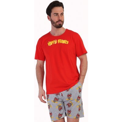1P1494 happy family pánské pyžamo krátké červeno šedé – Zboží Mobilmania