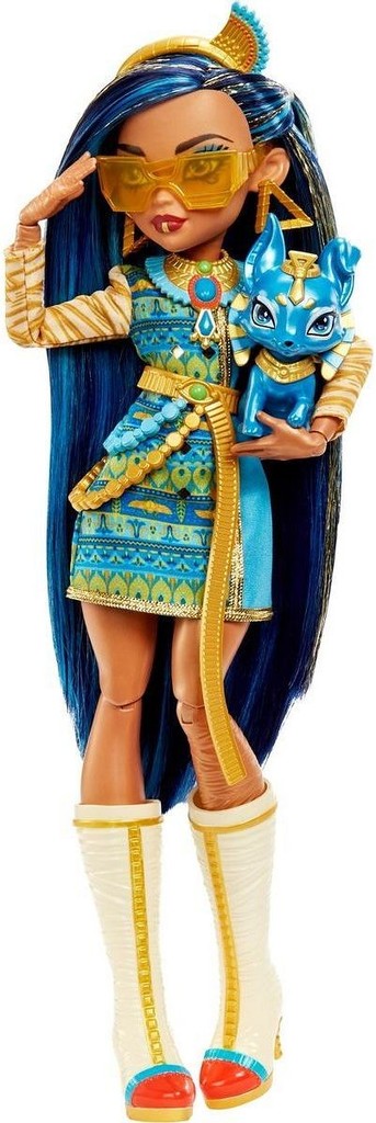 Mattel Monster High Cleo De Nile Doll With Blue Streaked Hair And Pet Dog