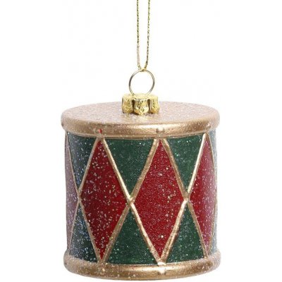 Červeno-zelená vánoční ozdoba vintage buben Ø 6*6 cm Chic Antique – Hledejceny.cz