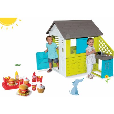 Smoby set domeček Pretty Blue s letní kuchyňkou a hamburger s kečupem a doplňky 810703-39 – Zboží Mobilmania