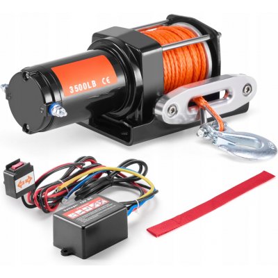 SucceBuy Elektrický naviják 12V DC s tažnou silou 1588KG a 12 lany, drátové dálkové ovládání