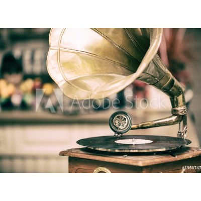 WEBLUX 195074759 Fototapeta vliesová Retro old gramophone radio. Vintage style toned photo Retro staré gramofonové rádio. Fotografie ve stylu vintage stylu rozměry 200 x 144 cm – Zbozi.Blesk.cz