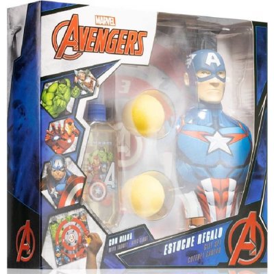 Marvel Avengers Captain America EDT 90 ml + 2v1 pěna do koupele / šampón 350 ml + terč na suchý zips dárková sada – Zboží Mobilmania