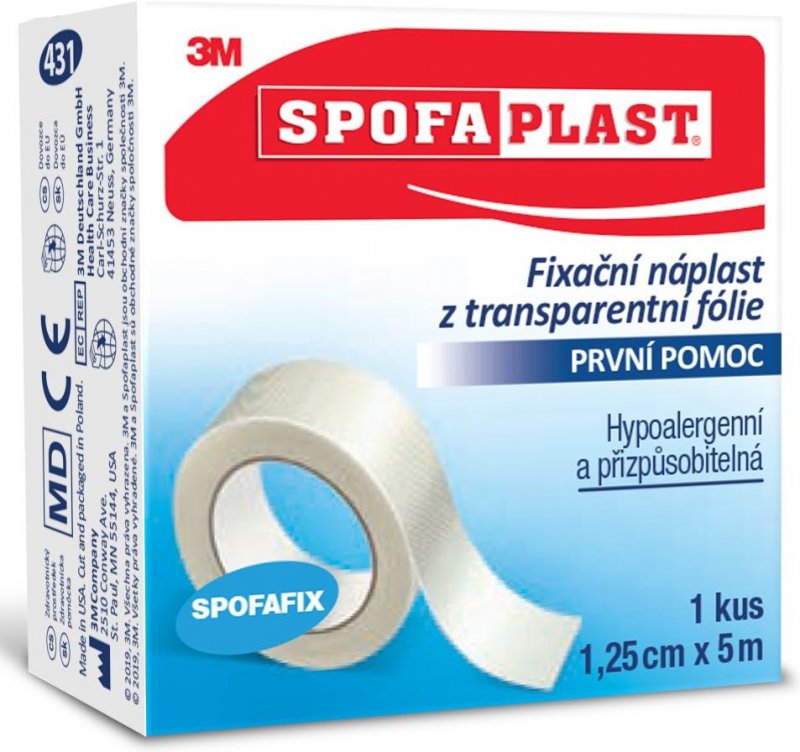 3M Spofaplast 431 Fixační cívková náplast z transparentní fólie 1,25 cm ...