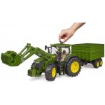 Bruder 3155 Traktor John Deere 7R 350 s čelním nakladačem a přívěsem – Zboží Mobilmania