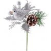 Vánoční dekorace MagicHome Větvička s ptáčkem, stříbrná 17cm, 6 ks