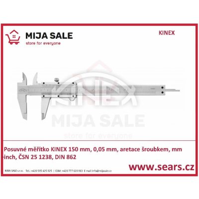 KINEX Posuvné měřítko 150 mm, 0,05 mm, aretace šroubkem, mm+inch, ČSN 25 1238, DIN 862