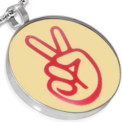 Šperky eshop Ocelový kulatý přívěsek logo peace ruka AA30.25