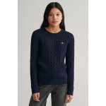 Gant Shield Cotton Cable C-neck modrá – Zboží Dáma