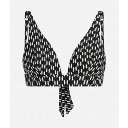 Karl Lagerfeld plavky Monogram Plunge Triangle Top KL Monogram black white