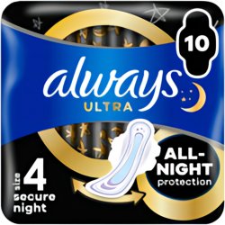 Always Ultra Secure Night Protection hygienické vložky s křidélky 10 ks