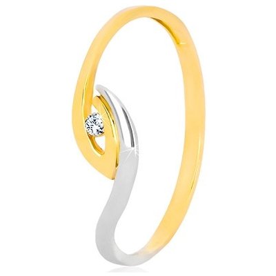 Šperky Eshop Zlatý prsten nepravidelně zahnuté konce ramen blyštivý zirkon S3GG56.21