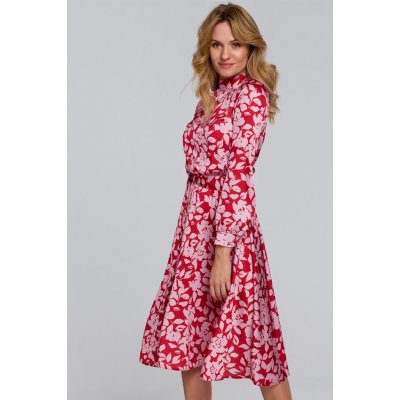 Květované šaty s výstřihem na zádech K084 červenorůžová – Zboží Mobilmania