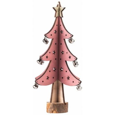 Z - TRADE Dřevěný dekorační stromek na postavení s rolničkami, 13,5 × 24 cm, růžový – Hledejceny.cz