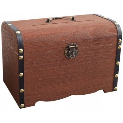 Pokladnička SEJF na PENÍZE dřevěná vintage VELKÁ truhla dárek 25CM – Zboží Dáma