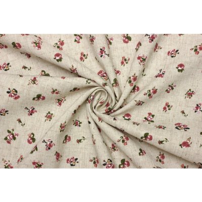 Dekorační látka len | polyester - Květinový vzor růže – Zboží Dáma