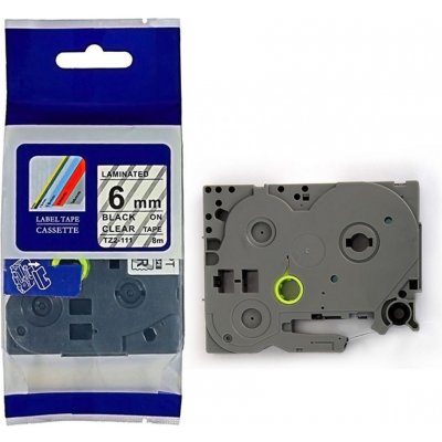 Kompatibilní páska Brother TZ-111 / TZe-111, 6mm x 8m, černý tisk / průhledný podklad – Zboží Živě
