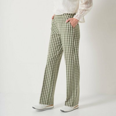 Rovné kostkované kalhoty zelená/režná – Sleviste.cz