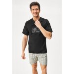 Gina 79174 pánské pyžamo krátké černo šedé – Zboží Dáma