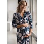 Těhotenské kojící šaty Grow with Me Navy with Flowers – Zboží Mobilmania