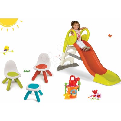 Smoby střední Toboggan KS a stolek Piknik se dvěma židlemi KidChair a kbelík setem 310262-5 – Zboží Mobilmania