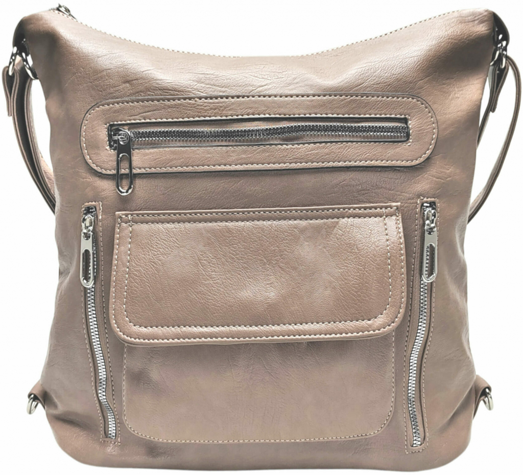 Praktický hnědošedý kabelko-batoh 2v1 s kapsami Bellis