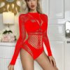 Dámské erotické body Bdsm-Bondage-Shop Sexy síťované body s dlouhými rukávy Červená K091