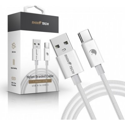 RhinoTech kabel s nylonovým opletem USB-A na USB-C 27W 1M bílá (5ks set) – Zbozi.Blesk.cz