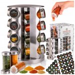 SuperButelki Otočný stojan na koření kovový stříbrný s 16 skleničkami – Sleviste.cz